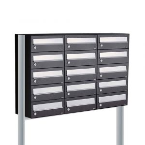 Allux Hive set postkast staal verzinkt gepoedercoat 3-breed 5-hoog op statief zwart 40030070_3x5s