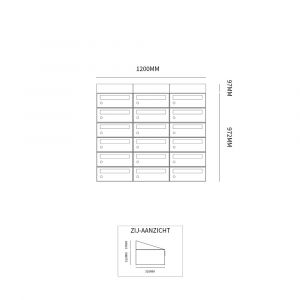 Allux Hive set postkast staal verzinkt gepoedercoat 3-breed 6-hoog met dak zwart 40030070_3x6d