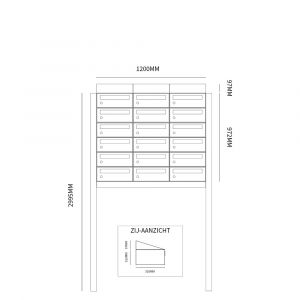 Allux Hive set postkast staal verzinkt gepoedercoat 3-breed 6-hoog met dak op statief zwart 40030070_3x6ds