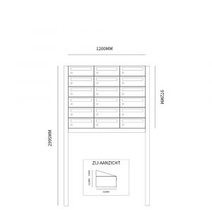 Allux Hive set postkast staal verzinkt gepoedercoat 3-breed 6-hoog op statief zwart 40030070_3x6s