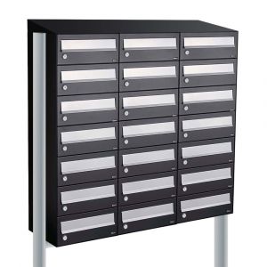 Allux Hive set postkast staal verzinkt gepoedercoat 3-breed 7-hoog met dak op statief zwart 40030070_3x7ds