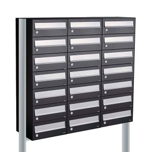 Allux Hive set postkast staal verzinkt gepoedercoat 3-breed 7-hoog op statief zwart 40030070_3x7s