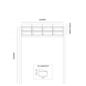 Allux Hive set postkast staal verzinkt gepoedercoat 4-breed 2-hoog met dak op statief zwart 40030070_4x2ds