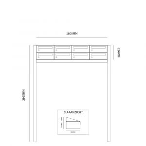 Allux Hive set postkast staal verzinkt gepoedercoat 4-breed 2-hoog op statief zwart 40030070_4x2s