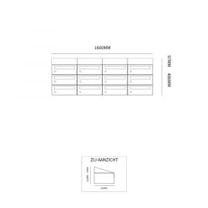 Allux Hive set postkast staal verzinkt gepoedercoat 4-breed 3-hoog met dak zwart 40030070_4x3d