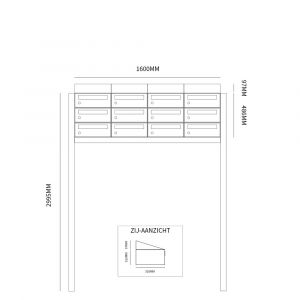 Allux Hive set postkast staal verzinkt gepoedercoat 4-breed 3-hoog met dak op statief zwart 40030070_4x3ds