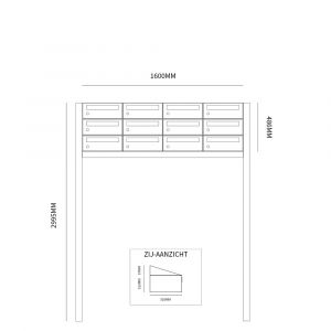 Allux Hive set postkast staal verzinkt gepoedercoat 4-breed 3-hoog op statief zwart 40030070_4x3s