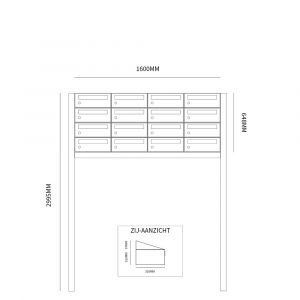 Allux Hive set postkast staal verzinkt gepoedercoat 4-breed 4-hoog op statief zwart 40030070_4x4s