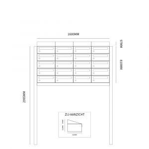 Allux Hive set postkast staal verzinkt gepoedercoat 4-breed 5-hoog met dak op statief zwart 40030070_4x5ds