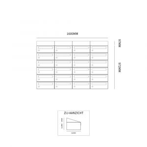 Allux Hive set postkast staal verzinkt gepoedercoat 4-breed 6-hoog met dak zwart 40030070_4x6d