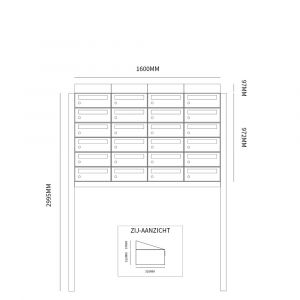 Allux Hive set postkast staal verzinkt gepoedercoat 4-breed 6-hoog met dak op statief zwart 40030070_4x6ds