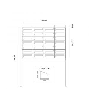 Allux Hive set postkast staal verzinkt gepoedercoat 4-breed 7-hoog met dak op statief zwart 40030070_4x7ds