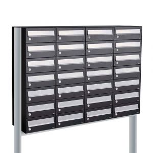 Allux Hive set postkast staal verzinkt gepoedercoat 4-breed 7-hoog op statief zwart 40030070_4x7s