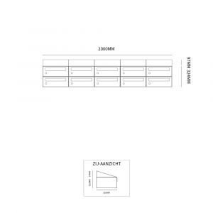 Allux Hive set postkast staal verzinkt gepoedercoat 5-breed 2-hoog met dak zwart 40030070_5x2d