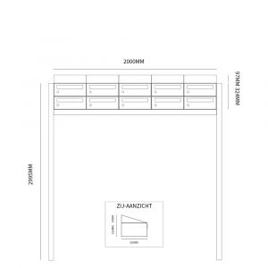 Allux Hive set postkast staal verzinkt gepoedercoat 5-breed 2-hoog met dak op statief zwart 40030070_5x2ds