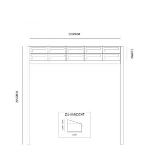 Allux Hive set postkast staal verzinkt gepoedercoat 5-breed 2-hoog op statief zwart 40030070_5x2s