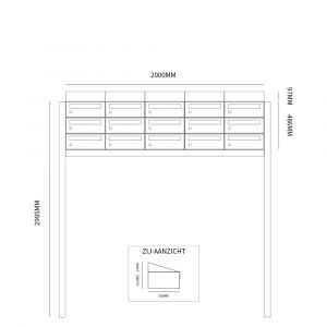 Allux Hive set postkast staal verzinkt gepoedercoat 5-breed 3-hoog met dak op statief zwart 40030070_5x3ds