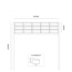 Allux Hive set postkast staal verzinkt gepoedercoat 5-breed 3-hoog op statief zwart 40030070_5x3s