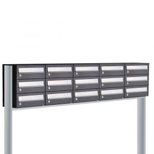 Allux Hive set postkast staal verzinkt gepoedercoat 5-breed 3-hoog op statief zwart 40030070_5x3s