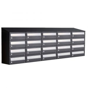 Allux Hive set postkast staal verzinkt gepoedercoat 5-breed 4-hoog met dak zwart 40030070_5x4d