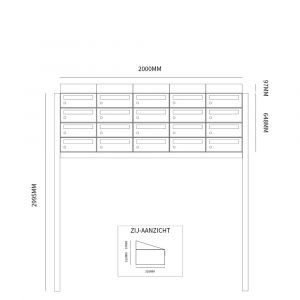 Allux Hive set postkast staal verzinkt gepoedercoat 5-breed 4-hoog met dak op statief antraciet 40030065_5x4ds