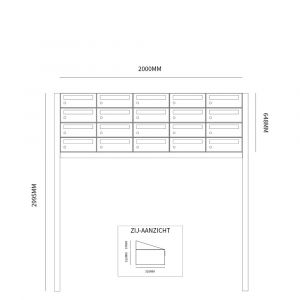 Allux Hive set postkast staal verzinkt gepoedercoat 5-breed 4-hoog op statief zwart 40030070_5x4s