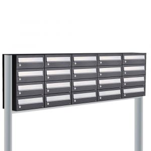 Allux Hive set postkast staal verzinkt gepoedercoat 5-breed 4-hoog op statief zwart 40030070_5x4s