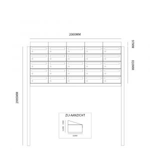 Allux Hive set postkast staal verzinkt gepoedercoat 5-breed 5-hoog met dak op statief zwart 40030070_5x5ds