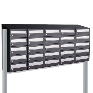 Allux Hive set postkast staal verzinkt gepoedercoat 5-breed 5-hoog met dak op statief zwart 40030070_5x5ds