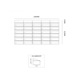 Allux Hive set postkast staal verzinkt gepoedercoat 5-breed 6-hoog met dak zwart 40030070_5x6d