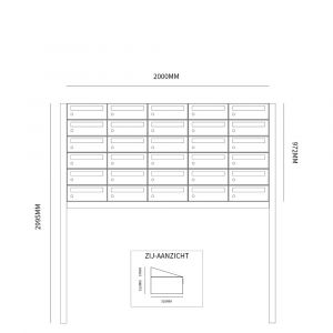 Allux Hive set postkast staal verzinkt gepoedercoat 5-breed 6-hoog op statief zwart 40030070_5x6s