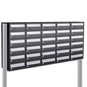 Allux Hive set postkast staal verzinkt gepoedercoat 5-breed 6-hoog op statief zwart 40030070_5x6s