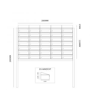 Allux Hive set postkast staal verzinkt gepoedercoat 5-breed 7-hoog met dak op statief antraciet 40030065_5x7ds