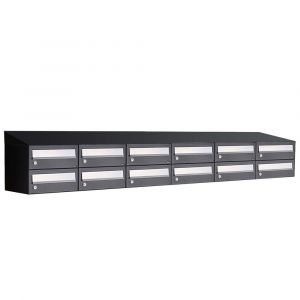 Allux Hive set postkast staal verzinkt gepoedercoat 6-breed 2-hoog met dak zwart 40030070_6x2d