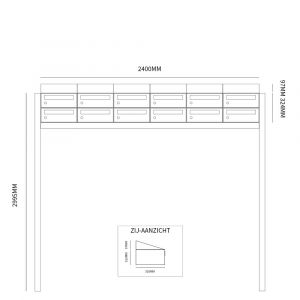 Allux Hive set postkast staal verzinkt gepoedercoat 6-breed 2-hoog met dak op statief zwart 40030070_6x2ds