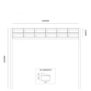 Allux Hive set postkast staal verzinkt gepoedercoat 6-breed 2-hoog op statief zwart 40030070_6x2s