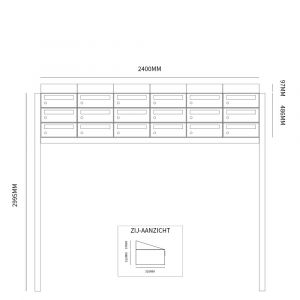 Allux Hive set postkast staal verzinkt gepoedercoat 6-breed 3-hoog met dak op statief zwart 40030070_6x3ds