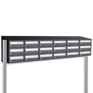 Allux Hive set postkast staal verzinkt gepoedercoat 6-breed 3-hoog met dak op statief zwart 40030070_6x3ds