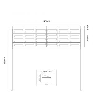 Allux Hive set postkast staal verzinkt gepoedercoat 6-breed 4-hoog met dak op statief zwart 40030070_6x4ds