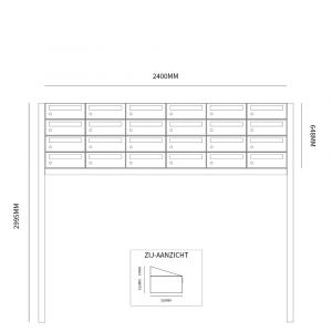 Allux Hive set postkast staal verzinkt gepoedercoat 6-breed 4-hoog op statief zwart 40030070_6x4s