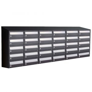 Allux Hive set postkast staal verzinkt gepoedercoat 6-breed 5-hoog met dak zwart 40030070_6x5d