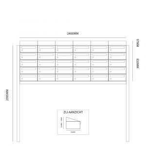 Allux Hive set postkast staal verzinkt gepoedercoat 6-breed 5-hoog met dak op statief zwart 40030070_6x5ds