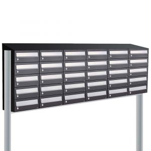 Allux Hive set postkast staal verzinkt gepoedercoat 6-breed 5-hoog met dak op statief zwart 40030070_6x5ds