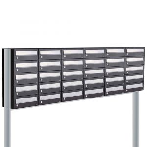 Allux Hive set postkast staal verzinkt gepoedercoat 6-breed 5-hoog op statief zwart 40030070_6x5s