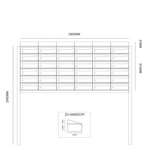 Allux Hive set postkast staal verzinkt gepoedercoat 6-breed 6-hoog met dak op statief zwart 40030070_6x6ds