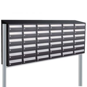 Allux Hive set postkast staal verzinkt gepoedercoat 6-breed 6-hoog met dak op statief zwart 40030070_6x6ds