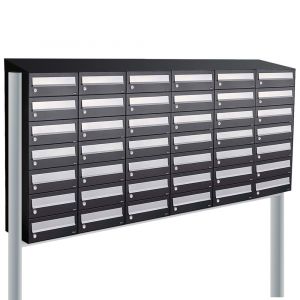 Allux Hive set postkast staal verzinkt gepoedercoat 6-breed 7-hoog met dak op statief zwart 40030070_6x7ds