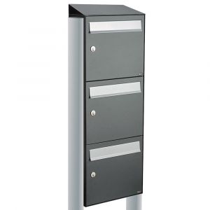 Allux Flow set postkast staal verzinkt gepoedercoat 3-hoog met dak op statief antraciet 40040065_1x3ds