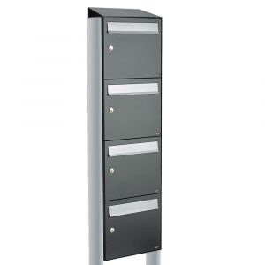 Allux Flow set postkast staal verzinkt gepoedercoat 4-hoog met dak op statief antraciet 40040065_1x4ds