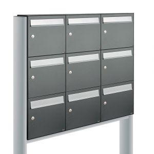 Allux Flow set postkast staal verzinkt gepoedercoat 3-breed 3-hoog op statief antraciet 40040065_3x3s